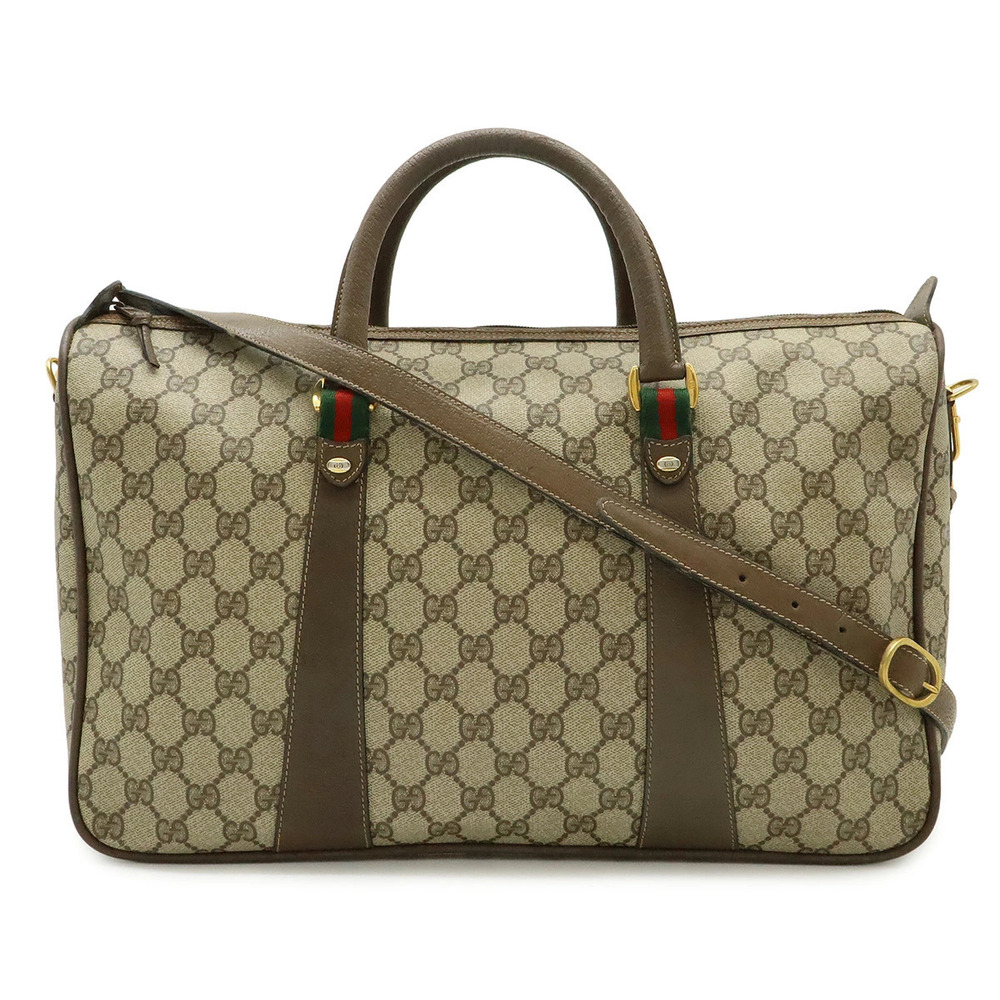 Gucci GG Plus Sherry Handbag Boston Bag Shoulder Beige Cream Brown